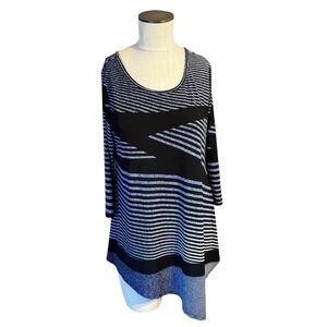 Clara Sun Woo Asymmetrical Hem Navy Black Scoop Neck Geometric Tunic Top Sz S